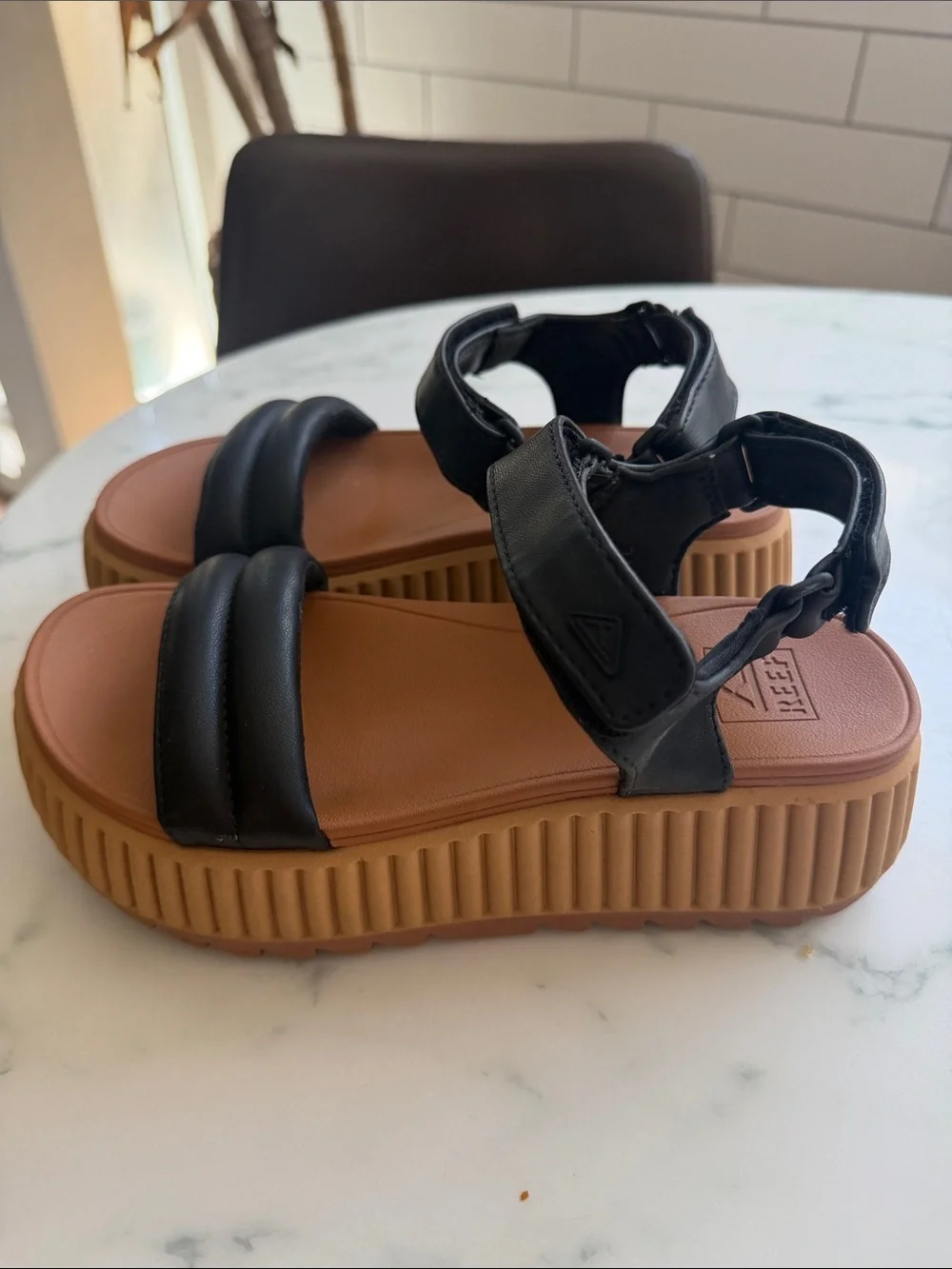 Women’s Black Platform Sandals with Tan Sole